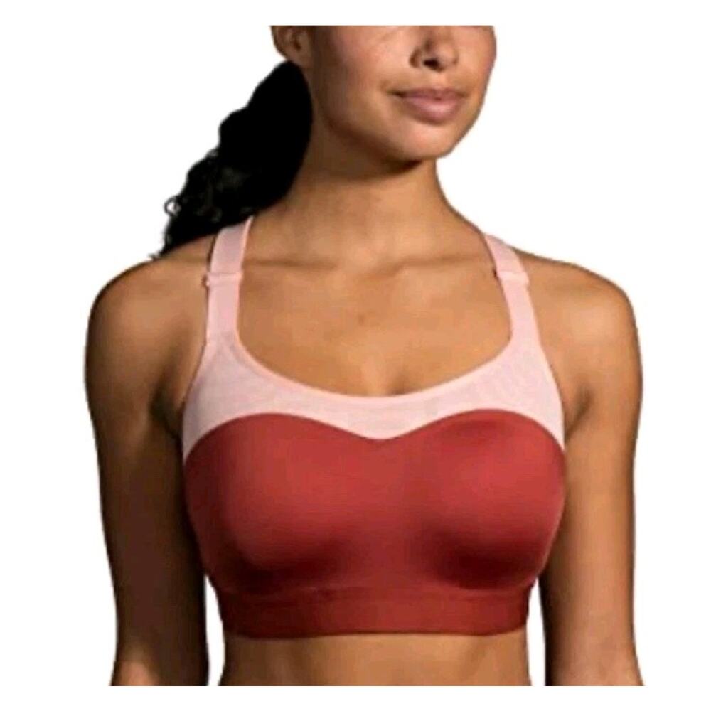 Brooks Dare Racerback Run Bra High Impact Sports Rosewood Flamingo Gym 34E